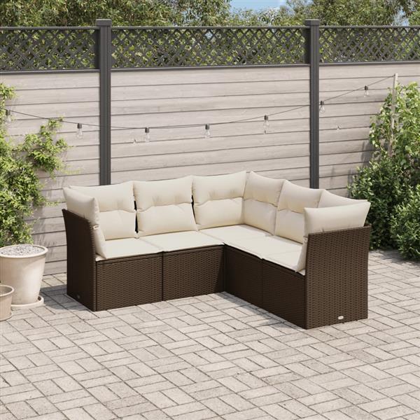 Grote foto vidaxl 5 delige loungeset met kussens poly rattan bruin tuin en terras tuinmeubelen