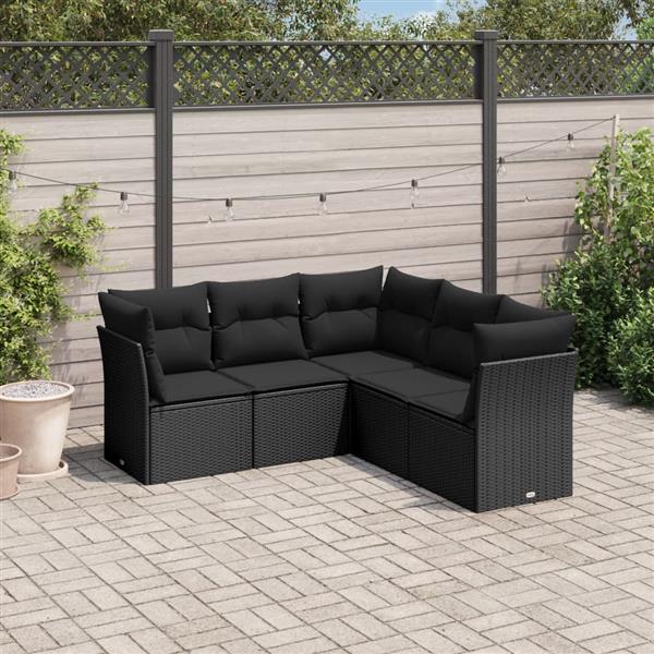 Grote foto vidaxl 5 delige loungeset met kussens poly rattan zwart tuin en terras tuinmeubelen