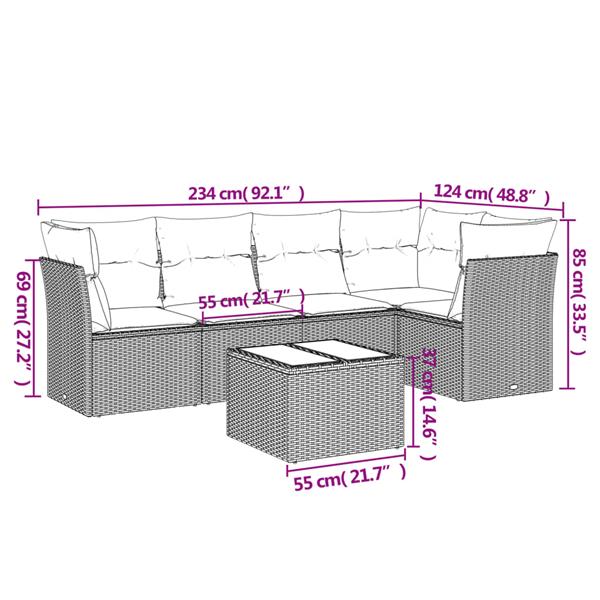 Grote foto vidaxl 6 delige loungeset met kussens poly rattan zwart tuin en terras tuinmeubelen