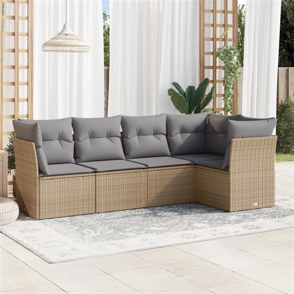 Grote foto vidaxl 5 delige loungeset met kussens poly rattan beige tuin en terras tuinmeubelen