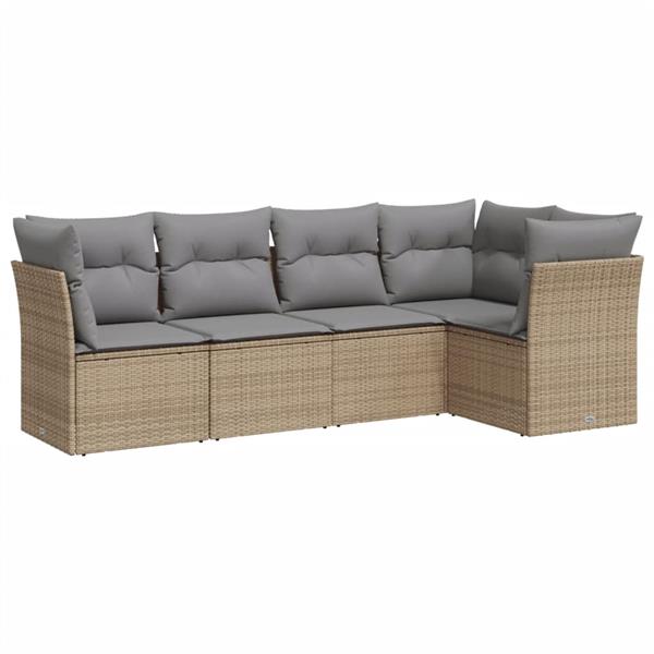 Grote foto vidaxl 5 delige loungeset met kussens poly rattan beige tuin en terras tuinmeubelen