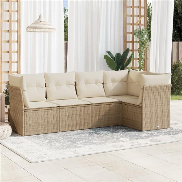 Grote foto vidaxl 5 delige loungeset met kussens poly rattan beige tuin en terras tuinmeubelen