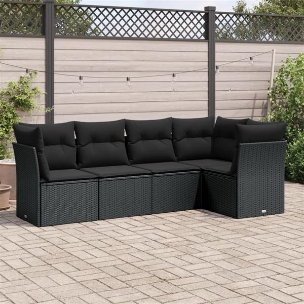 Grote foto vidaxl 5 delige loungeset met kussens poly rattan zwart tuin en terras tuinmeubelen