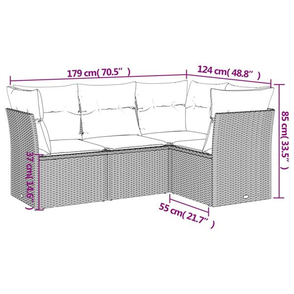 Grote foto vidaxl 4 delige loungeset met kussens poly rattan bruin tuin en terras tuinmeubelen