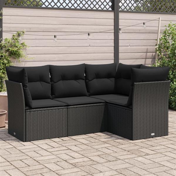 Grote foto vidaxl 4 delige loungeset met kussens poly rattan zwart tuin en terras tuinmeubelen