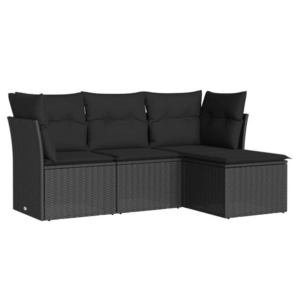 Grote foto vidaxl 4 delige loungeset met kussens poly rattan zwart tuin en terras tuinmeubelen