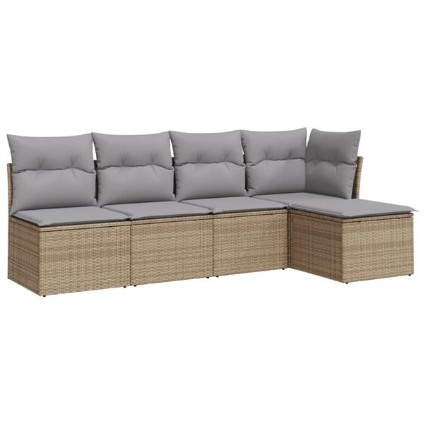 Grote foto vidaxl 5 delige loungeset met kussens poly rattan beige tuin en terras tuinmeubelen