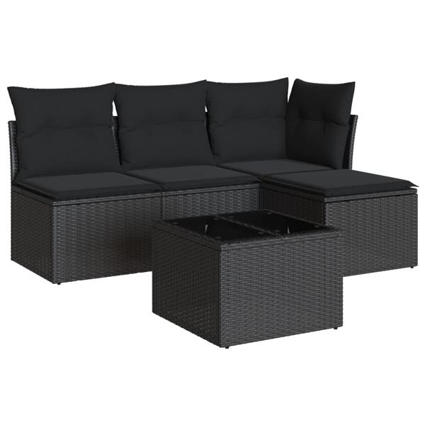 Grote foto vidaxl 5 delige loungeset met kussens poly rattan zwart tuin en terras tuinmeubelen