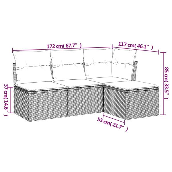 Grote foto vidaxl 4 delige loungeset met kussens poly rattan grijs tuin en terras tuinmeubelen