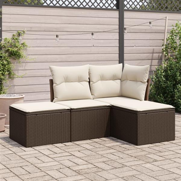 Grote foto vidaxl 4 delige loungeset met kussens poly rattan bruin tuin en terras tuinmeubelen