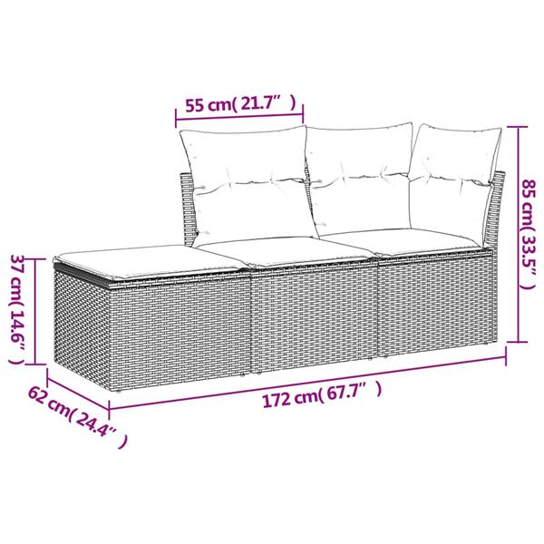 Grote foto vidaxl 3 delige loungeset met kussens poly rattan lichtgrijs tuin en terras tuinmeubelen