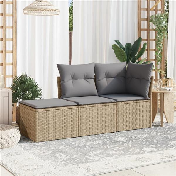 Grote foto vidaxl 3 delige loungeset met kussens poly rattan beige tuin en terras tuinmeubelen