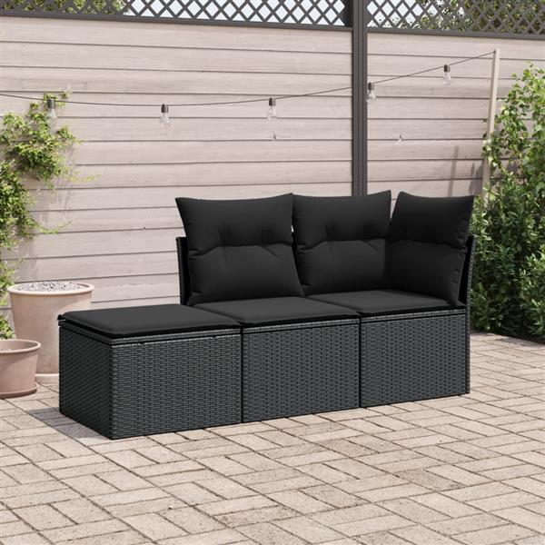 Grote foto vidaxl 3 delige loungeset met kussens poly rattan zwart tuin en terras tuinmeubelen