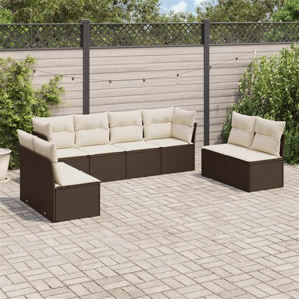 Grote foto vidaxl 8 delige loungeset met kussens poly rattan bruin tuin en terras tuinmeubelen