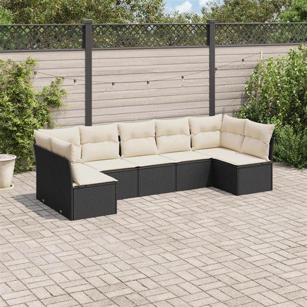 Grote foto vidaxl 7 delige loungeset met kussens poly rattan zwart tuin en terras tuinmeubelen