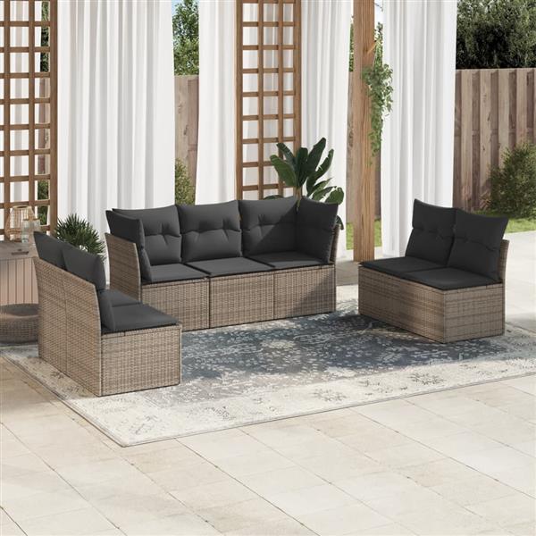 Grote foto vidaxl 7 delige loungeset met kussens poly rattan grijs tuin en terras tuinmeubelen