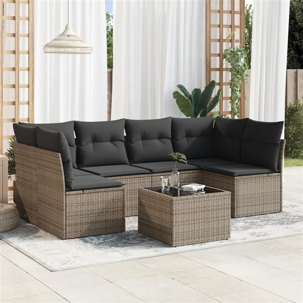 Grote foto vidaxl 7 delige loungeset met kussens poly rattan grijs tuin en terras tuinmeubelen