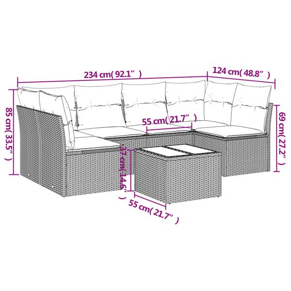 Grote foto vidaxl 7 delige loungeset met kussens poly rattan zwart tuin en terras tuinmeubelen