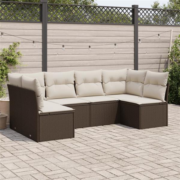 Grote foto vidaxl 6 delige loungeset met kussens poly rattan bruin tuin en terras tuinmeubelen