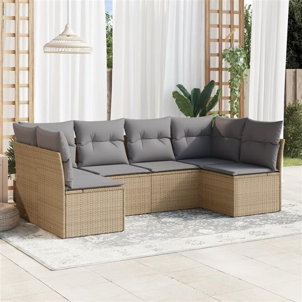 Grote foto vidaxl 6 delige loungeset met kussens poly rattan beige tuin en terras tuinmeubelen