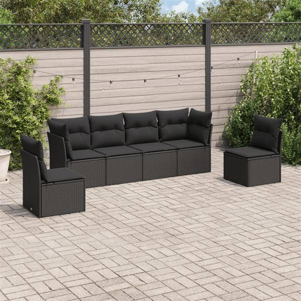 Grote foto vidaxl 6 delige loungeset met kussens poly rattan zwart tuin en terras tuinmeubelen