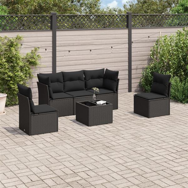 Grote foto vidaxl 6 delige loungeset met kussens poly rattan zwart tuin en terras tuinmeubelen