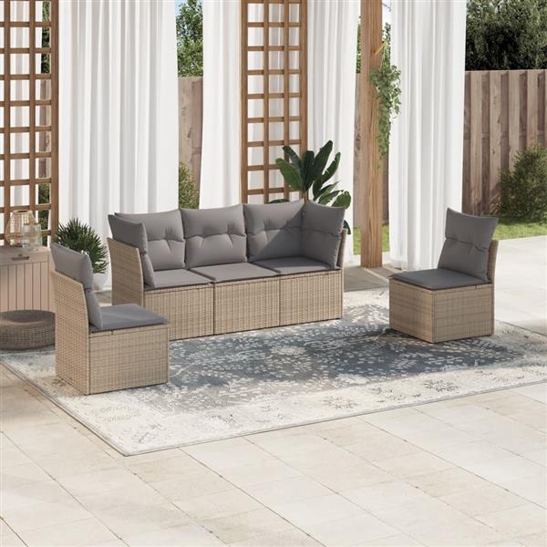 Grote foto vidaxl 5 delige loungeset met kussens poly rattan beige tuin en terras tuinmeubelen