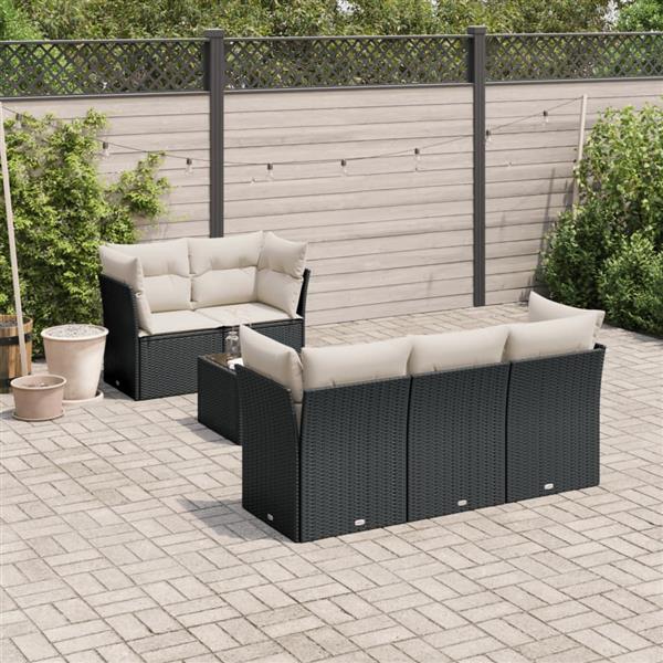 Grote foto vidaxl 7 delige loungeset met kussens poly rattan zwart tuin en terras tuinmeubelen