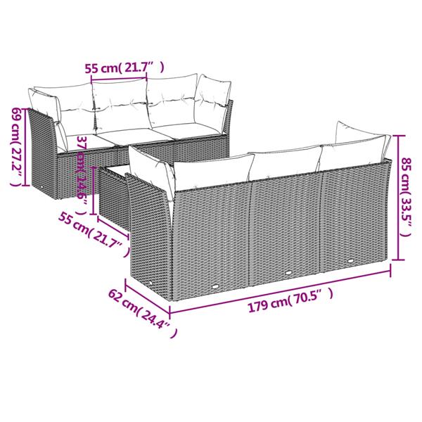 Grote foto vidaxl 7 delige loungeset met kussens poly rattan zwart tuin en terras tuinmeubelen