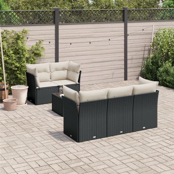 Grote foto vidaxl 6 delige loungeset met kussens poly rattan zwart tuin en terras tuinmeubelen