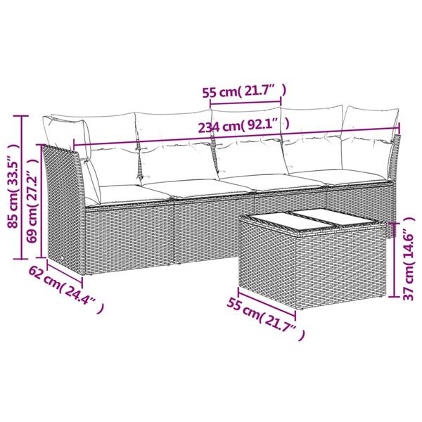 Grote foto vidaxl 5 delige loungeset met kussens poly rattan zwart tuin en terras tuinmeubelen