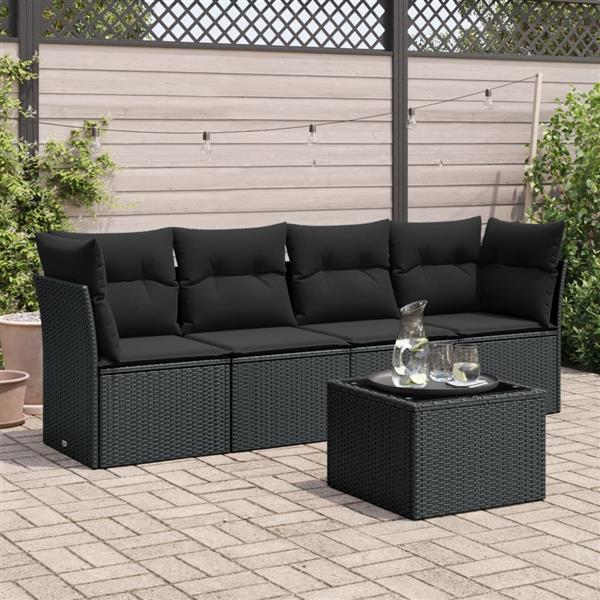 Grote foto vidaxl 5 delige loungeset met kussens poly rattan zwart tuin en terras tuinmeubelen