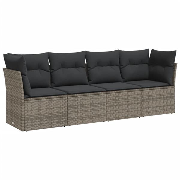 Grote foto vidaxl 4 delige loungeset met kussens poly rattan grijs tuin en terras tuinmeubelen