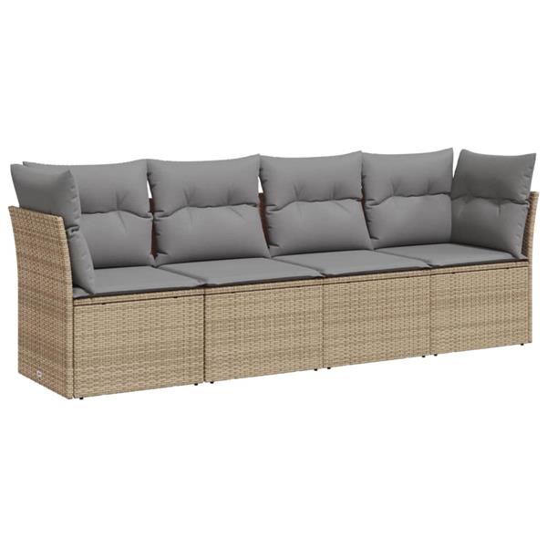 Grote foto vidaxl 4 delige loungeset met kussens poly rattan beige tuin en terras tuinmeubelen