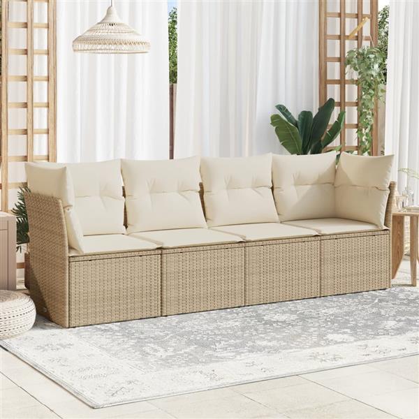 Grote foto vidaxl 4 delige loungeset met kussens poly rattan beige tuin en terras tuinmeubelen