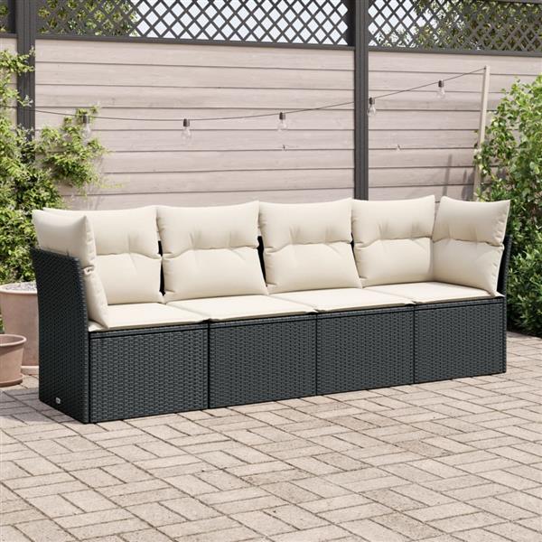 Grote foto vidaxl 4 delige loungeset met kussens poly rattan zwart tuin en terras tuinmeubelen