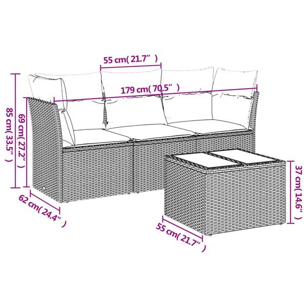 Grote foto vidaxl 4 delige loungeset met kussens poly rattan grijs tuin en terras tuinmeubelen