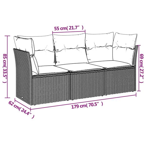 Grote foto vidaxl 3 delige loungeset met kussens poly rattan grijs tuin en terras tuinmeubelen