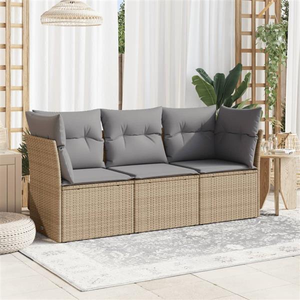 Grote foto vidaxl 3 delige loungeset met kussens poly rattan beige tuin en terras tuinmeubelen