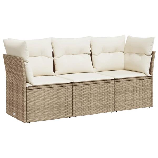 Grote foto vidaxl 3 delige loungeset met kussens poly rattan beige tuin en terras tuinmeubelen