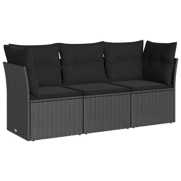 Grote foto vidaxl 3 delige loungeset met kussens poly rattan zwart tuin en terras tuinmeubelen