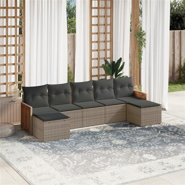 Grote foto vidaxl 7 delige loungeset met kussens poly rattan grijs tuin en terras tuinmeubelen