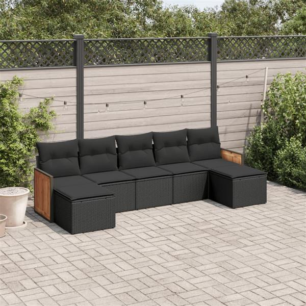 Grote foto vidaxl 7 delige loungeset met kussens poly rattan zwart tuin en terras tuinmeubelen