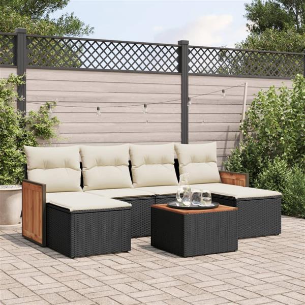 Grote foto vidaxl 7 delige loungeset met kussens poly rattan zwart tuin en terras tuinmeubelen