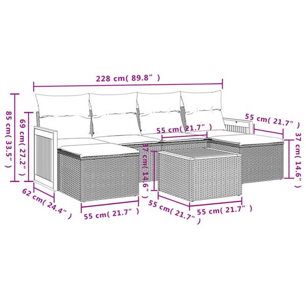 Grote foto vidaxl 7 delige loungeset met kussens poly rattan grijs tuin en terras tuinmeubelen