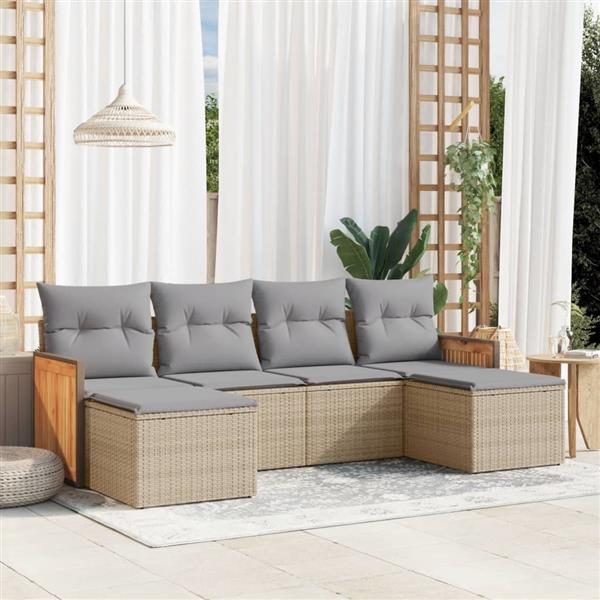 Grote foto vidaxl 6 delige loungeset met kussens poly rattan beige tuin en terras tuinmeubelen