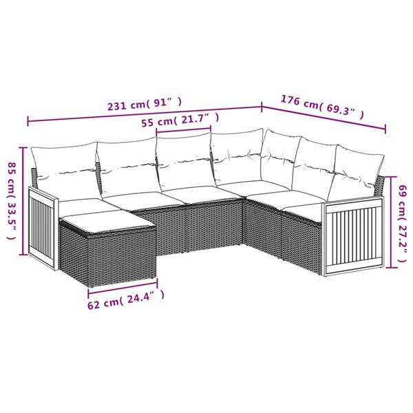 Grote foto vidaxl 7 delige loungeset met kussens poly rattan zwart tuin en terras tuinmeubelen