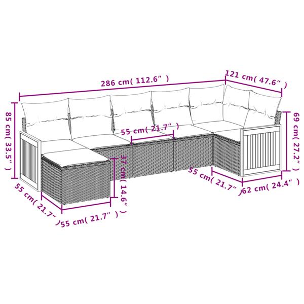 Grote foto vidaxl 7 delige loungeset met kussens poly rattan zwart tuin en terras tuinmeubelen