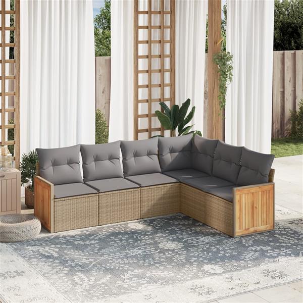 Grote foto vidaxl 6 delige loungeset met kussens poly rattan beige tuin en terras tuinmeubelen