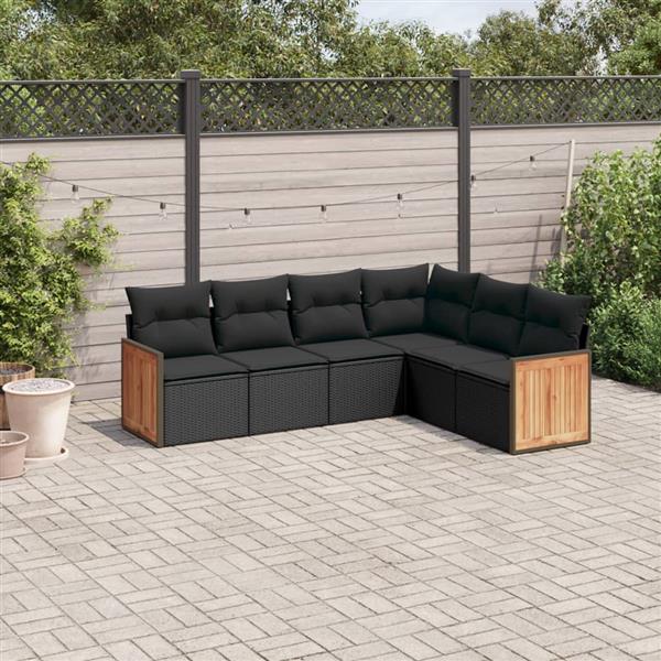 Grote foto vidaxl 6 delige loungeset met kussens poly rattan zwart tuin en terras tuinmeubelen